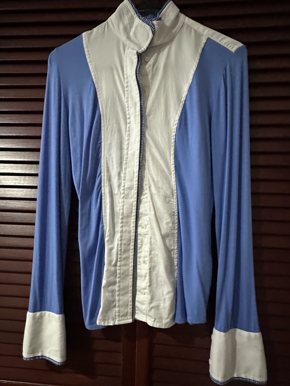 LeFash Women's Blue and White Long-Sleeve Equestrian Shirt